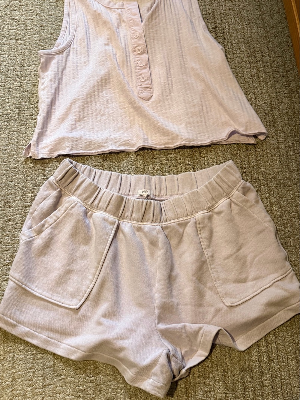 aerie Lavender Ribbed Henley Tank & Elastic-Waist Lounge Shorts. Top is XXL